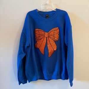 Basketball Gildan Royal Blue Sequin Bow Sweatshirt Women's Size L